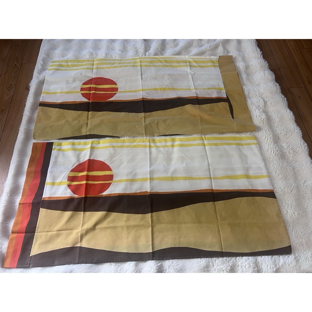 Vintage 1970's Burlington Sunset Desert Sun Bed Pillowcases Large King MCM
